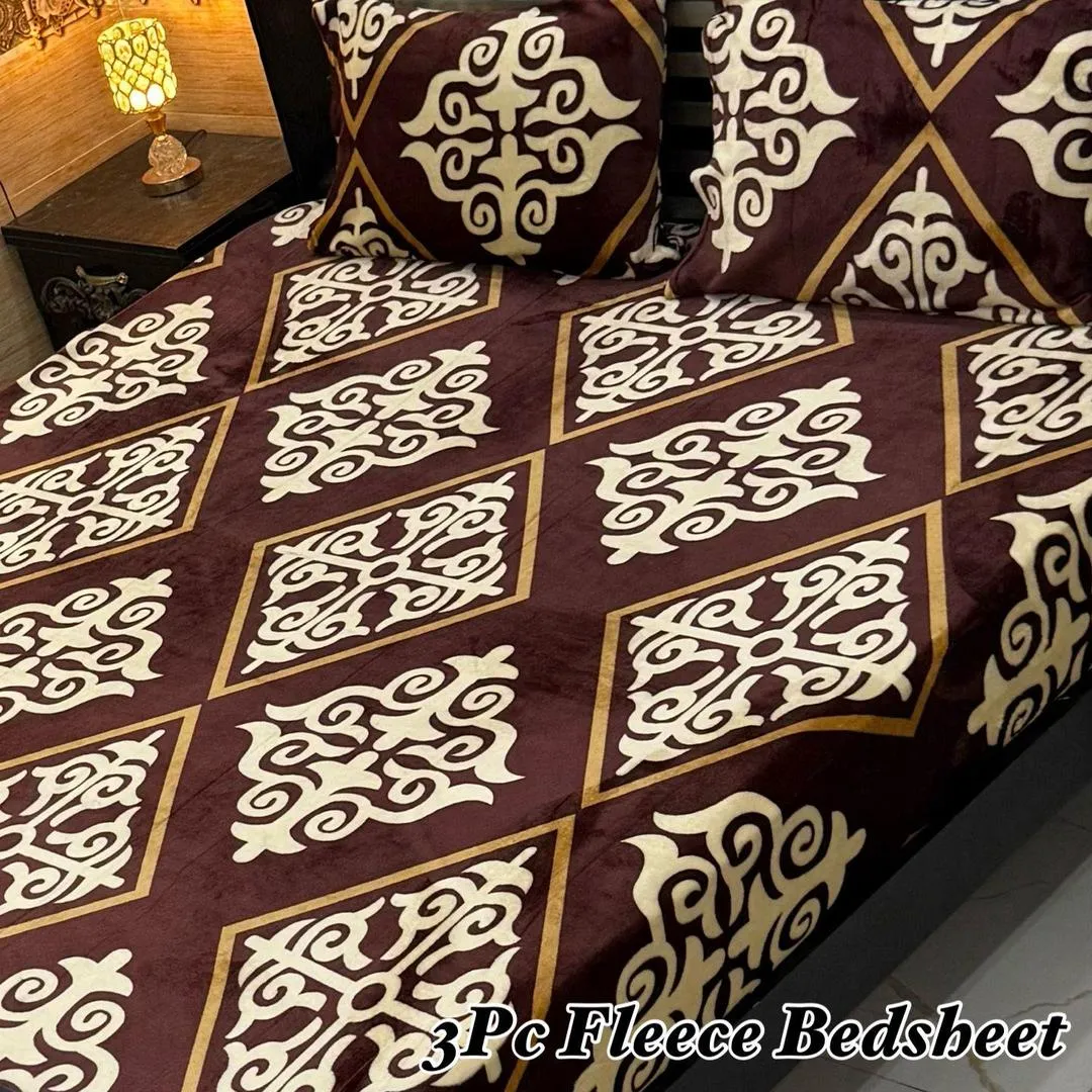 Luxurious 3 Pcs Fleece Printed Double Bedsheet