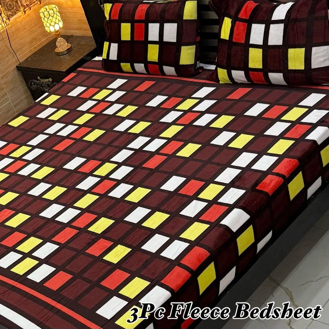 Luxurious 3 Pcs Fleece Printed Double Bedsheet