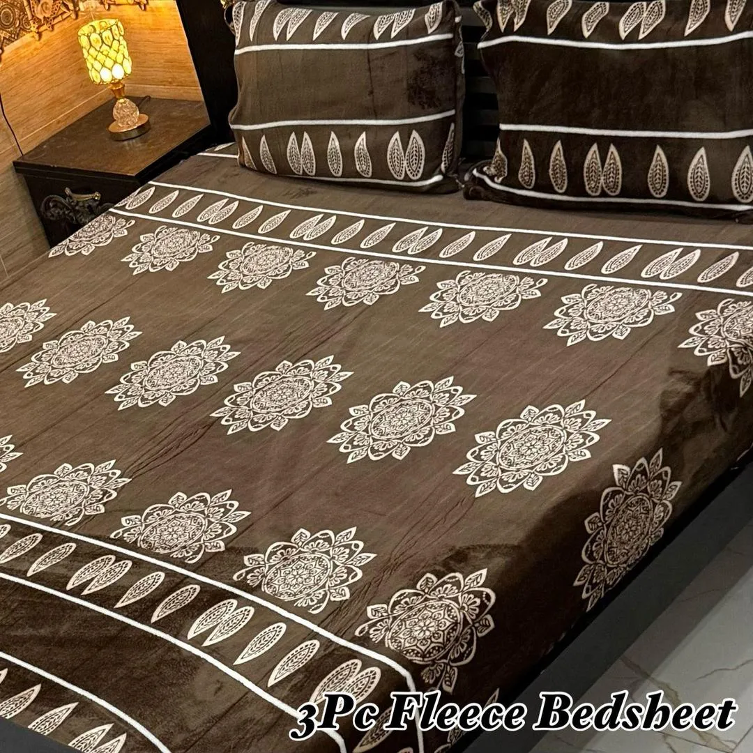 Luxurious 3 Pcs Fleece Printed Double Bedsheet