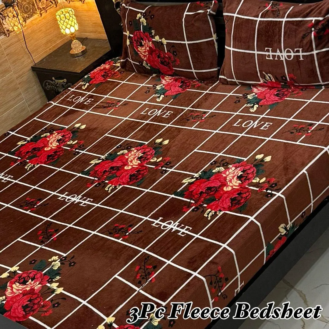 Luxurious 3 Pcs Fleece Printed Double Bedsheet