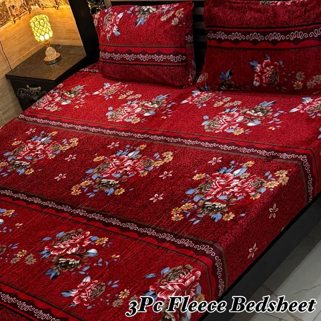 Luxurious 3 Pcs Fleece Printed Double Bedsheet