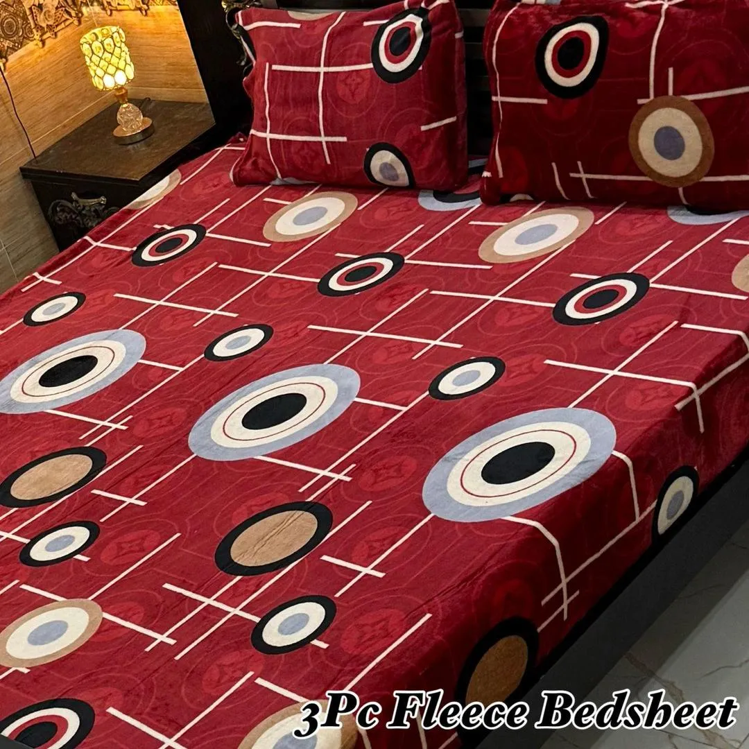 Luxurious 3 Pcs Fleece Printed Double Bedsheet