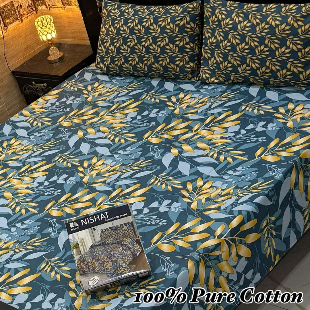Vibrant 3 Pcs 100% Pure Cotton Printed Double Bedsheet