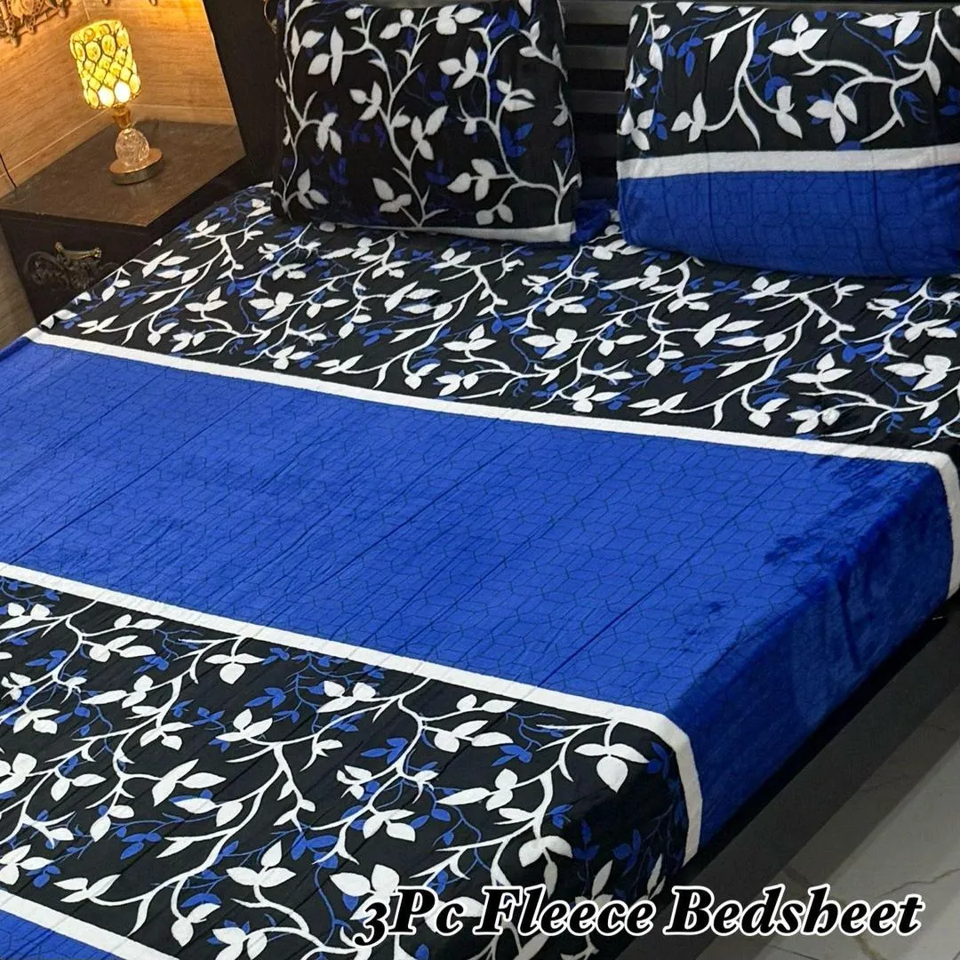 Vibrant 3 Pcs Fleece Printed Double Bedsheet