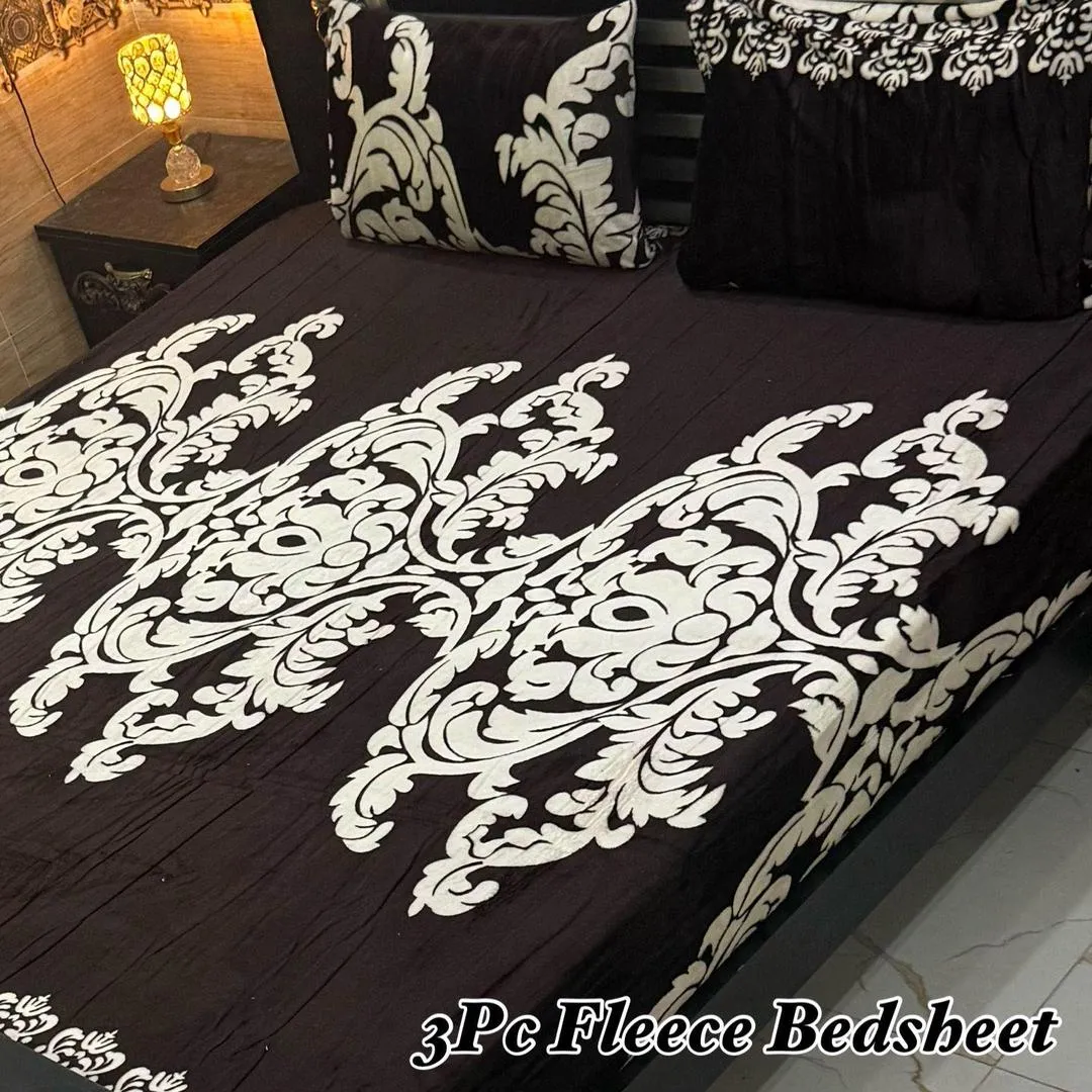 Vibrant 3 Pcs Fleece Printed Double Bedsheet