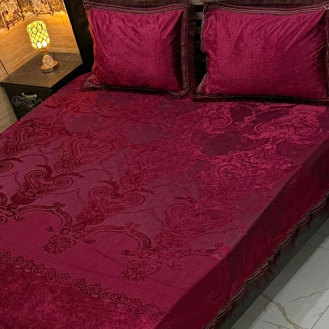 Luxurious 3 Pcs Palachi Embossed Double Bedsheet