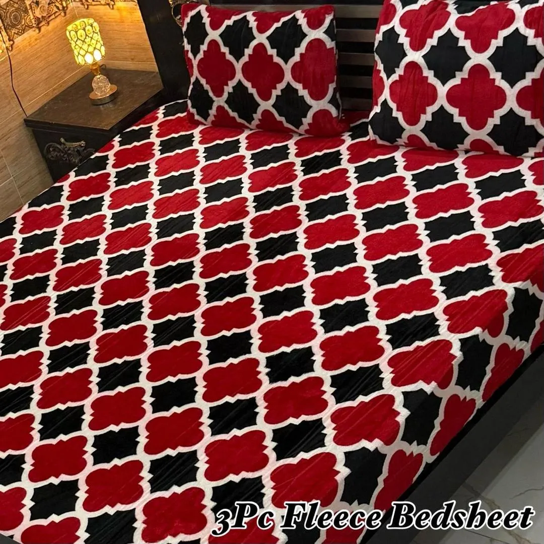 Stylish 3 Pcs Fleece Printed Double Bedsheet