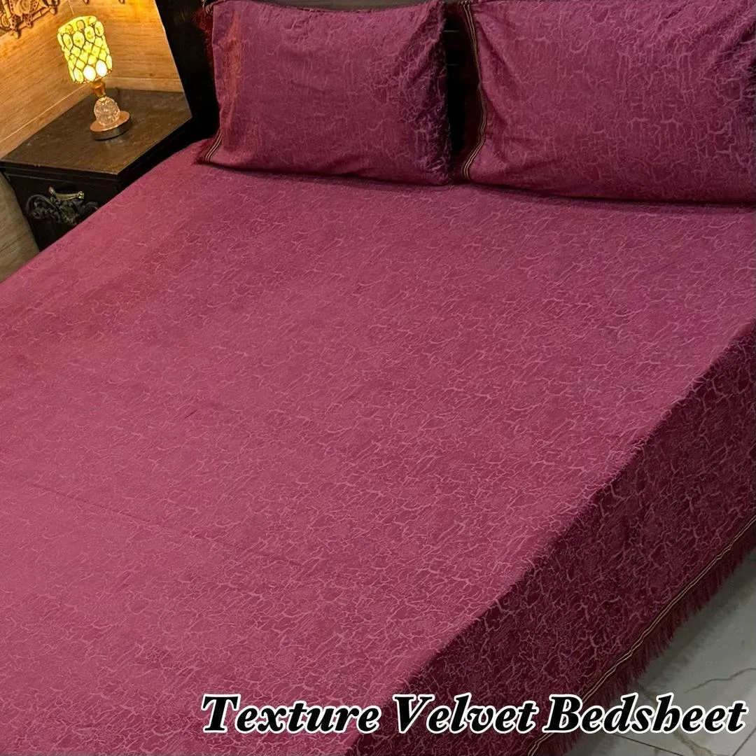 Luxurious 3 Pcs Velvet Textured Double Bedsheet