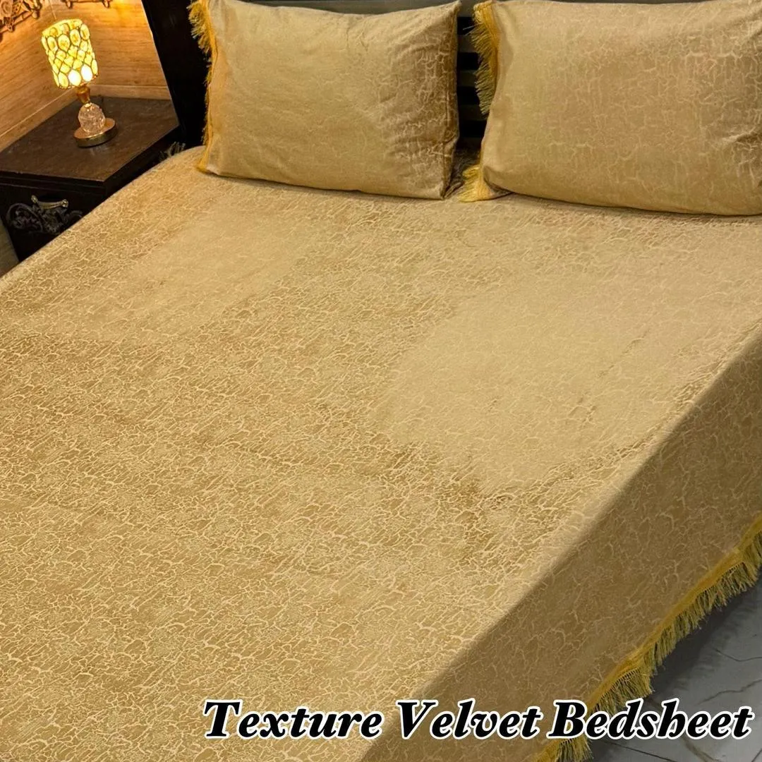 Luxurious 3 Pcs Velvet Textured Double Bedsheet