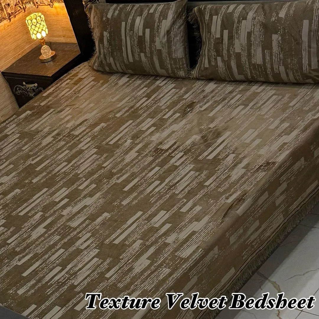 Luxurious 3 Pcs Velvet Textured Double Bedsheet