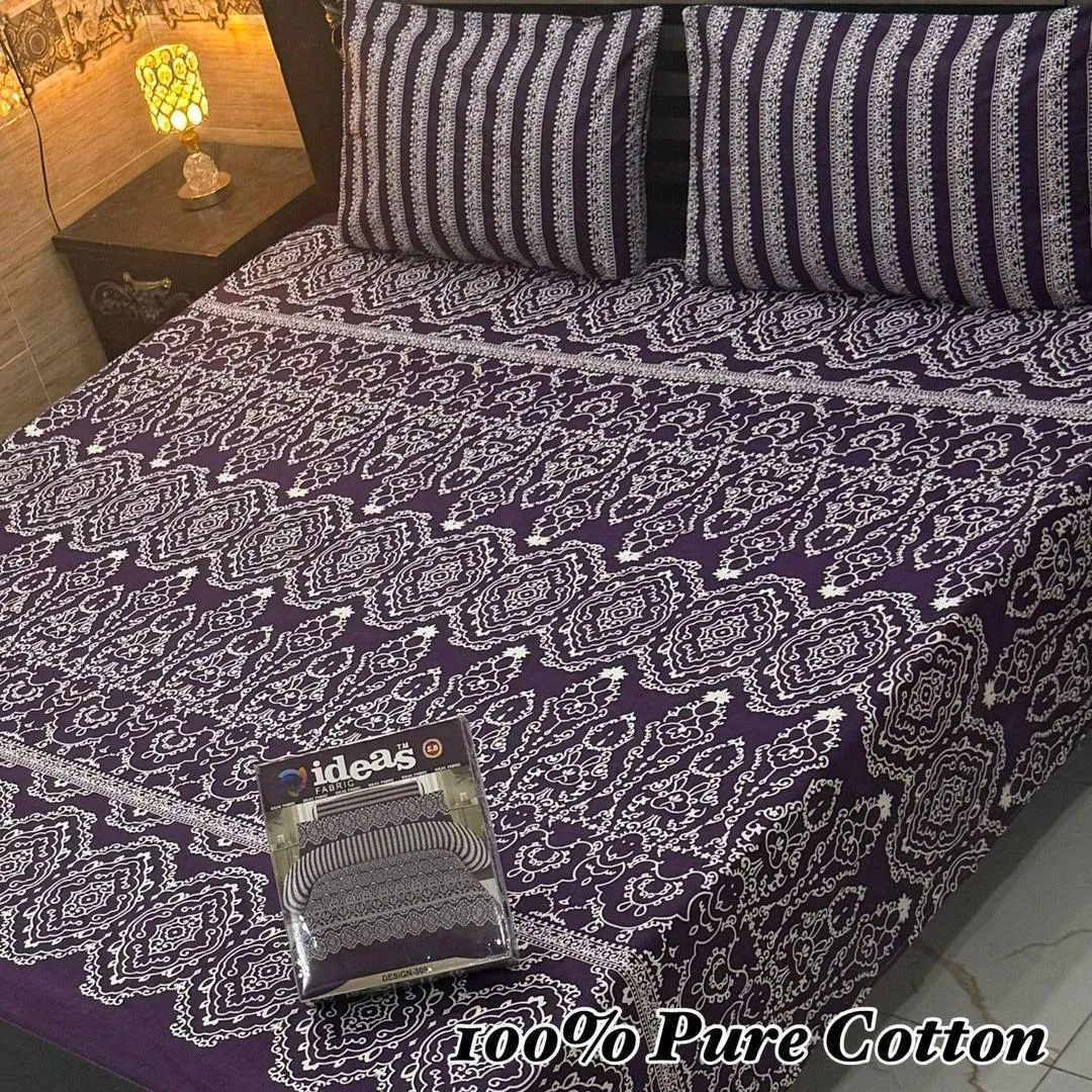 Vibrant 3 Pcs 100% Pure Cotton Printed Double Bedsheet
