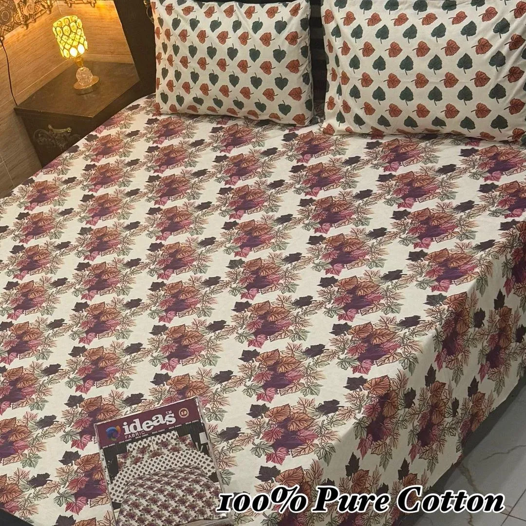 Vibrant 3 Pcs 100% Pure Cotton Printed Double Bedsheet