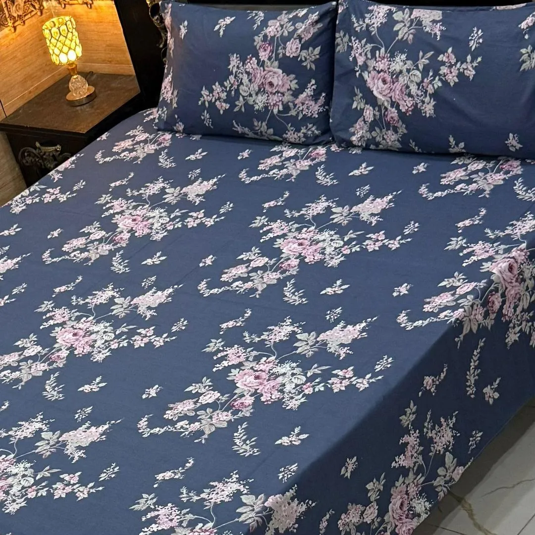 Vibrant 3 Pcs Export Cotton Printed Double Bedsheet
