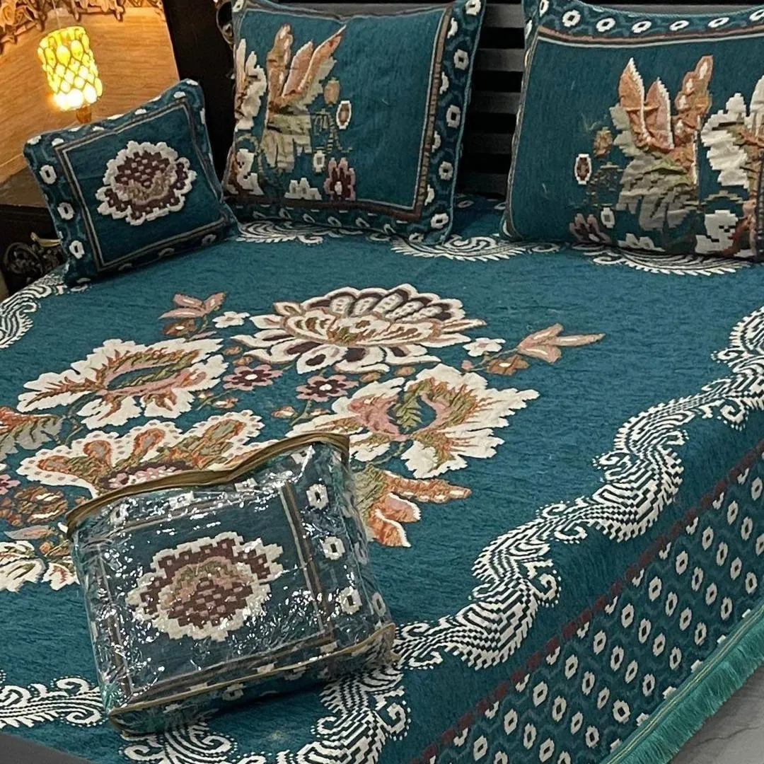 Turquoise Velvet Jacquard 4 Pcs Bed Sheet Set
