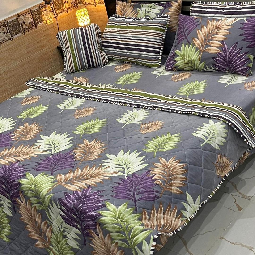 Cozy 7 Pcs Printed Mix Cotton Double Bed Comforter Set in Grey