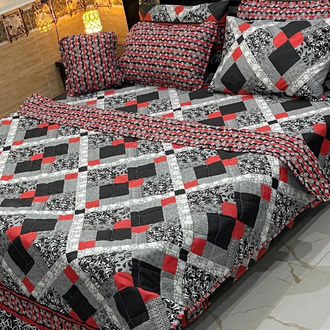 Colorful Double Bed Comforter Set - 7 Pcs Printed Mix Cotton