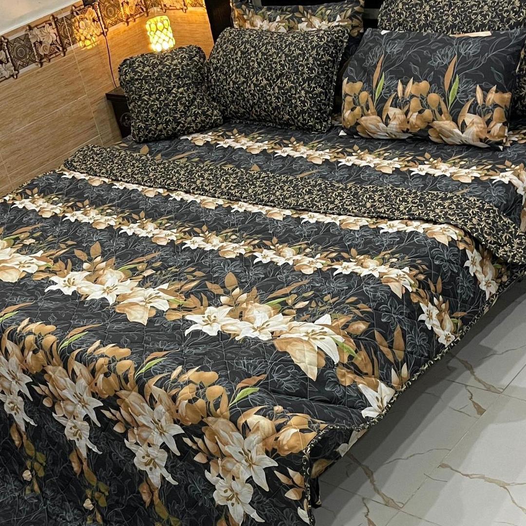 Luxurious 7 Pcs Printed Mix Cotton Double Bed Comforter Set