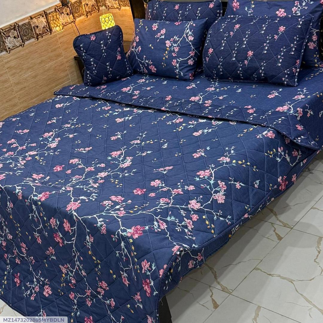 Blue Floral Cotton Comforter Set for Double Bed