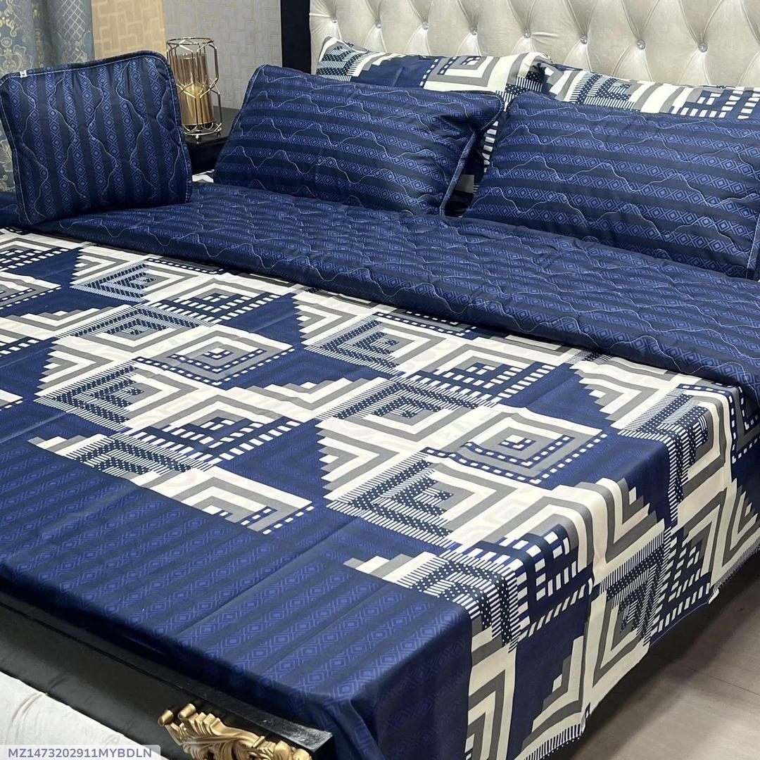 Blue Cotton Printed 7 Pcs Comforter Set for Double Bed