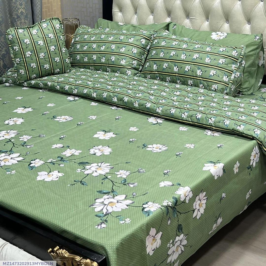 Green Floral Cotton Comforter Set for Double Bed
