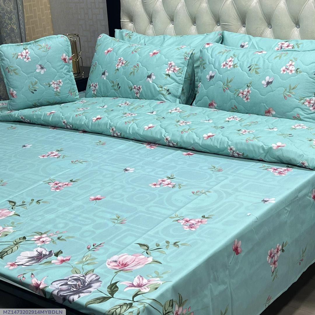 Turquoise Floral Cotton Comforter Set for Double Bed
