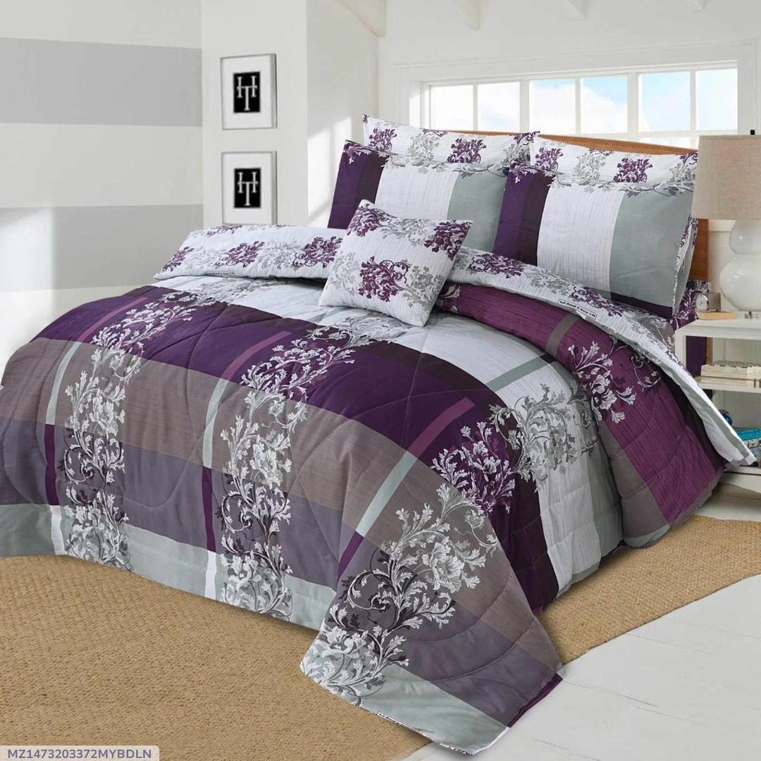 Purple Floral Cotton Bedding Set for Double Bed