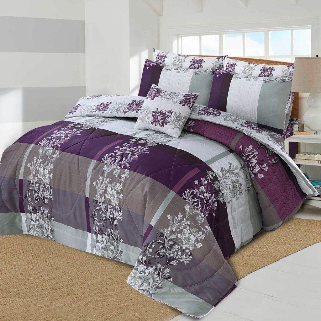 Purple Floral Cotton Bedding Set for Double Bed