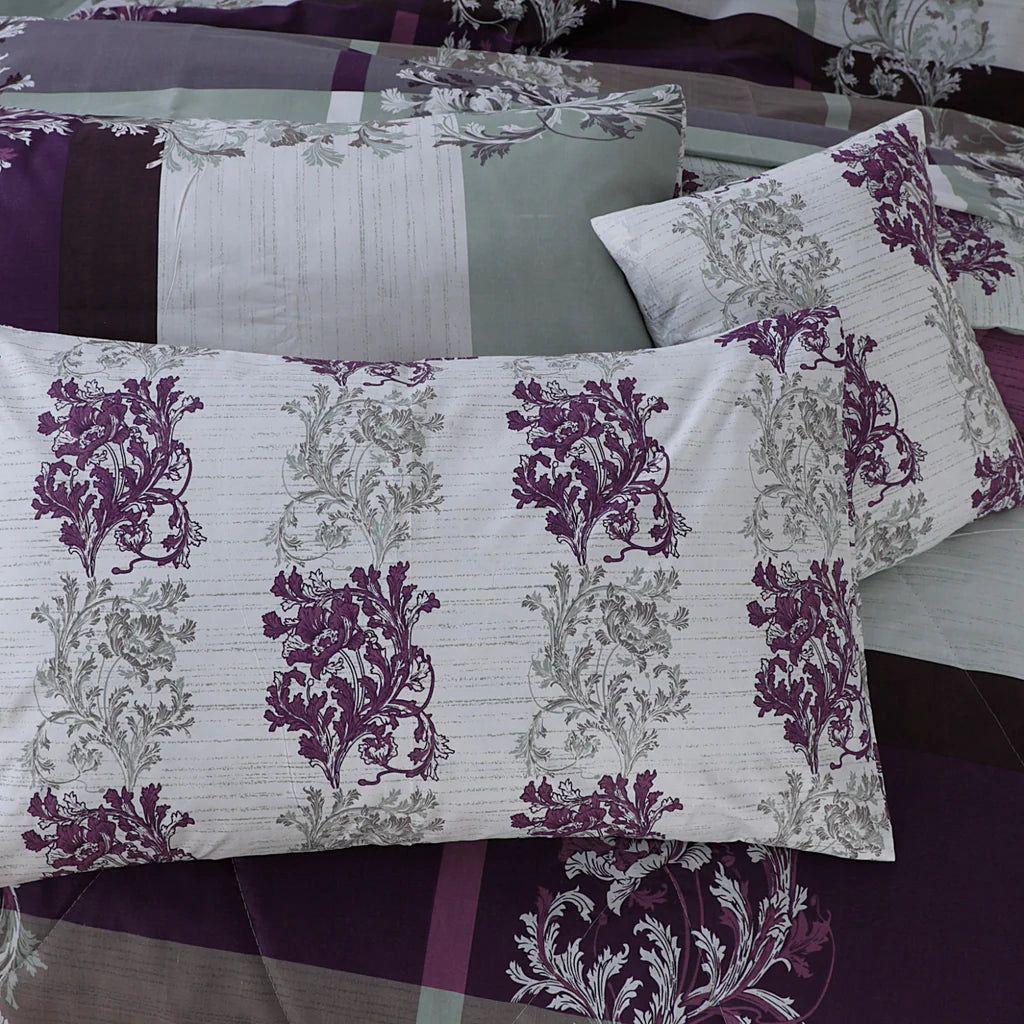 Purple Floral Cotton Bedding Set for Double Bed