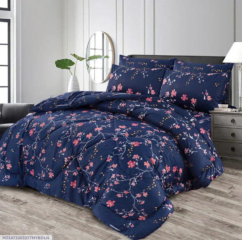 7 Pcs Cotton Printed Blue Comforter Set for Double Bed