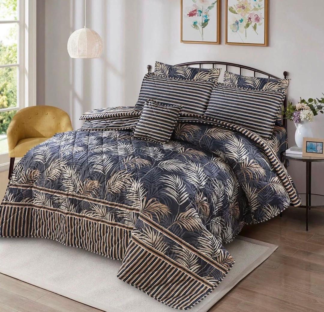 7-Piece Cotton Tropical Palm Leaf Comforter Set
