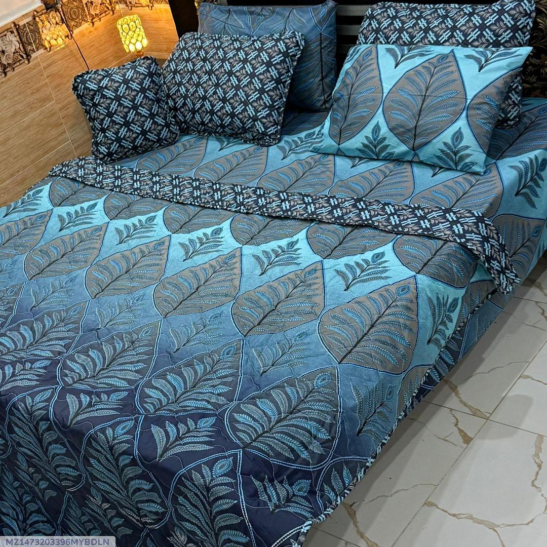 Blue Printed Cotton Comforter Set for Double Bed