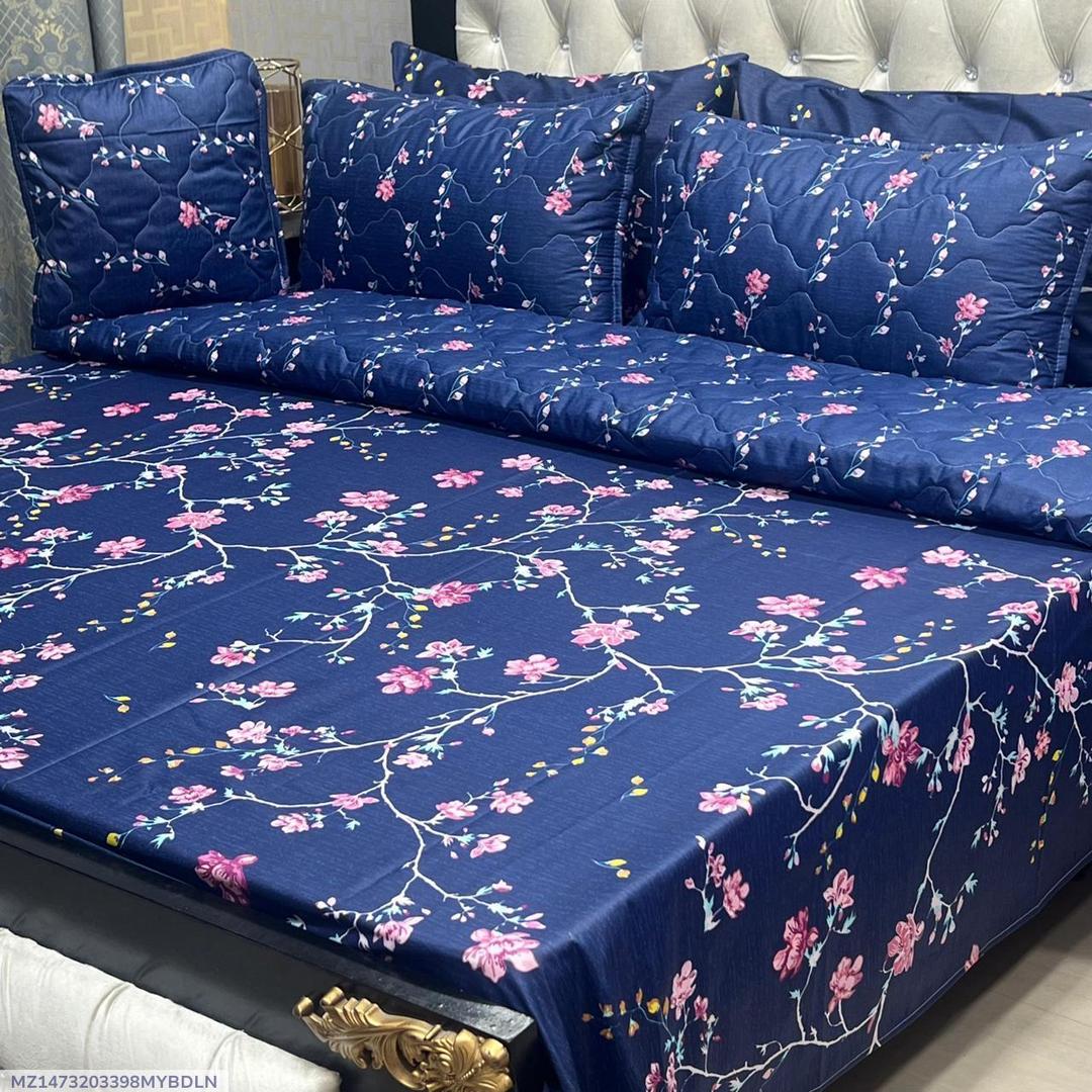 7 Pcs Blue Floral Cotton Comforter Set for Double Bed
