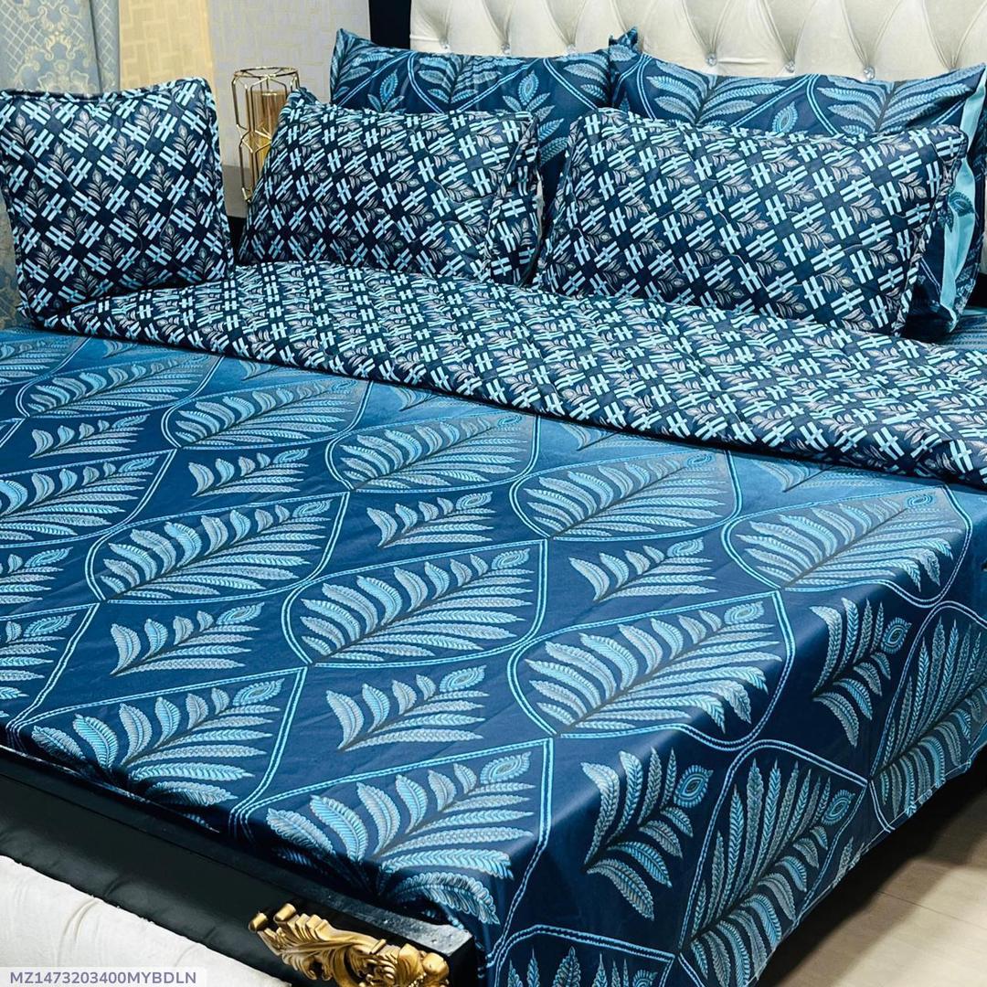 Blue Printed 7Pc Cotton Comforter Set for Double Bed