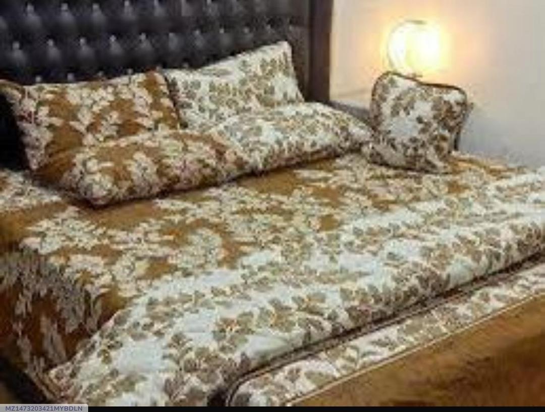 7 Pcs Cotton Printed Comforter Set Brown Double Bed