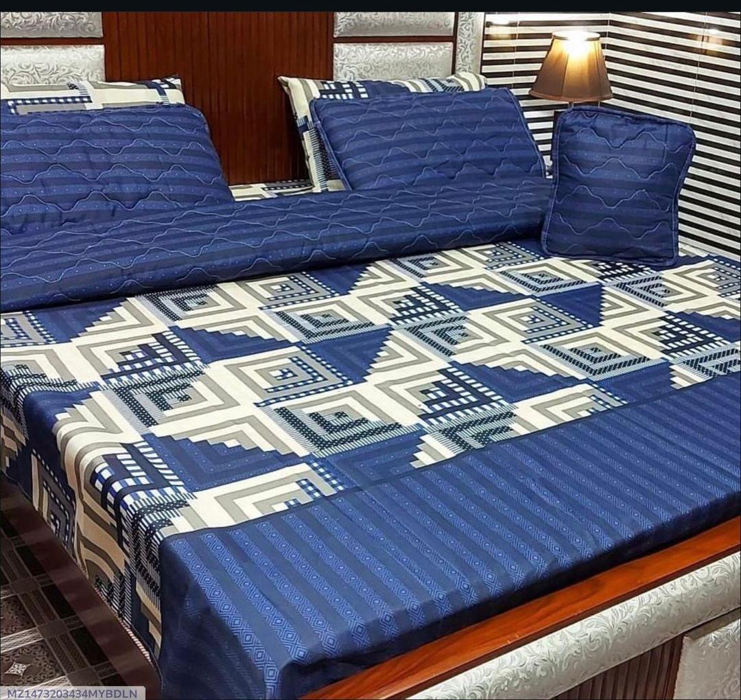Blue Printed 7Pc Cotton Comforter Set for Double Bed