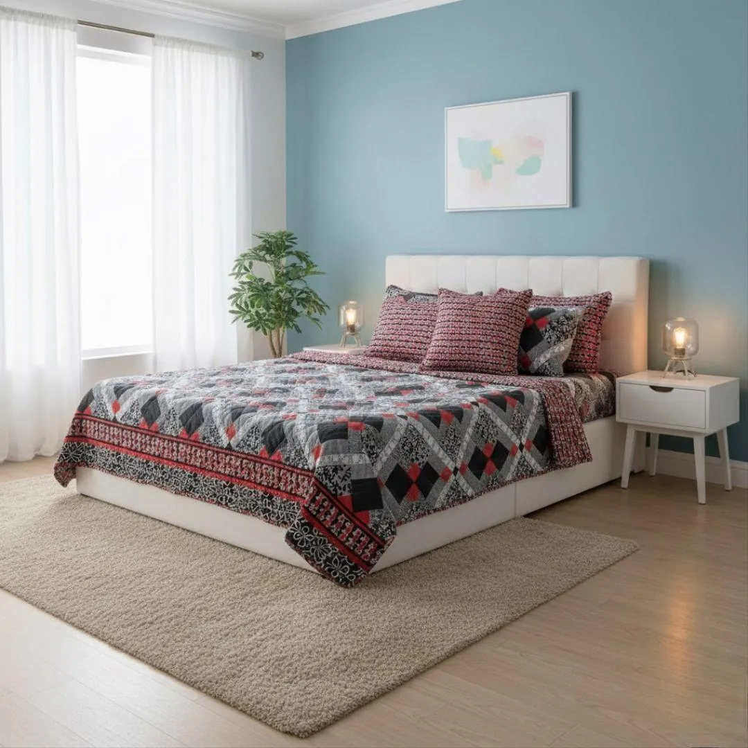 Luxurious 7 Pcs Cotton Salonica Printed Comforter Set