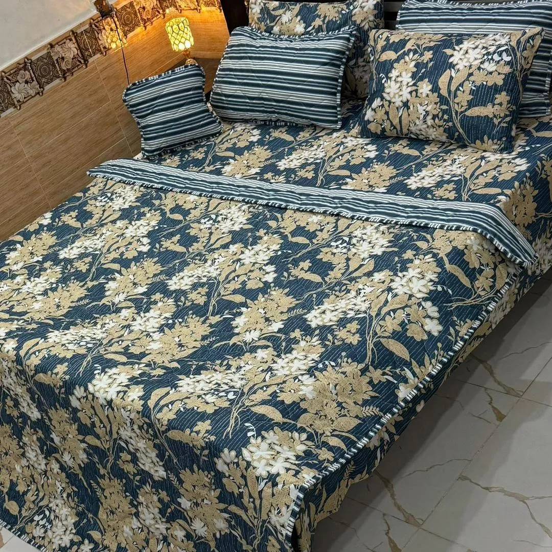 Stylish 7 Pcs Cotton Salonica Printed Comforter Set