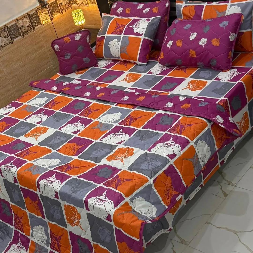 Stylish 7 Pcs Cotton Salonica Printed Comforter Set