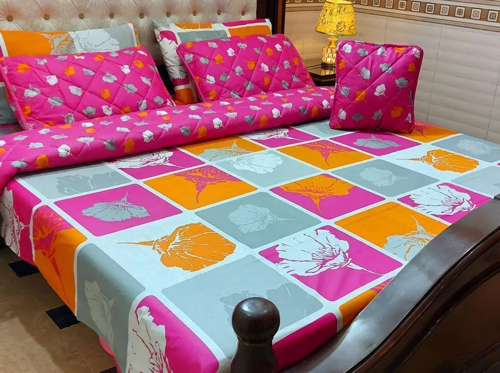 Stylish 7 Pcs Cotton Salonica Printed Comforter Set