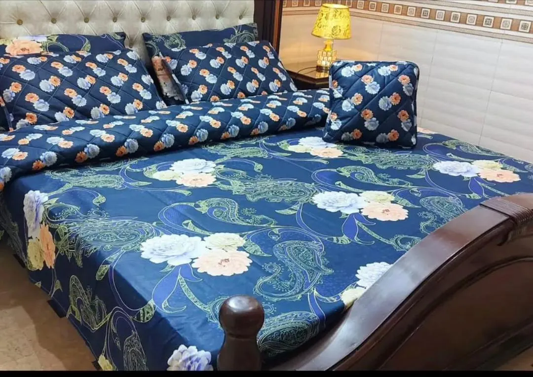 Stylish 7 Pcs Cotton Salonica Printed Comforter Set