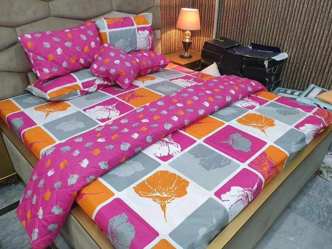 Stylish 7 Pcs Cotton Salonica Printed Comforter Set