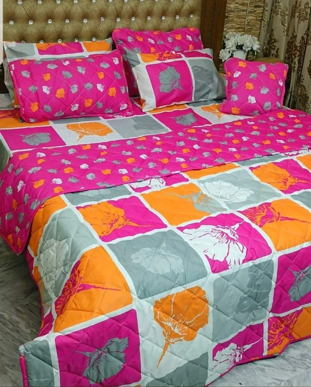 Stylish 7 Pcs Cotton Salonica Printed Comforter Set