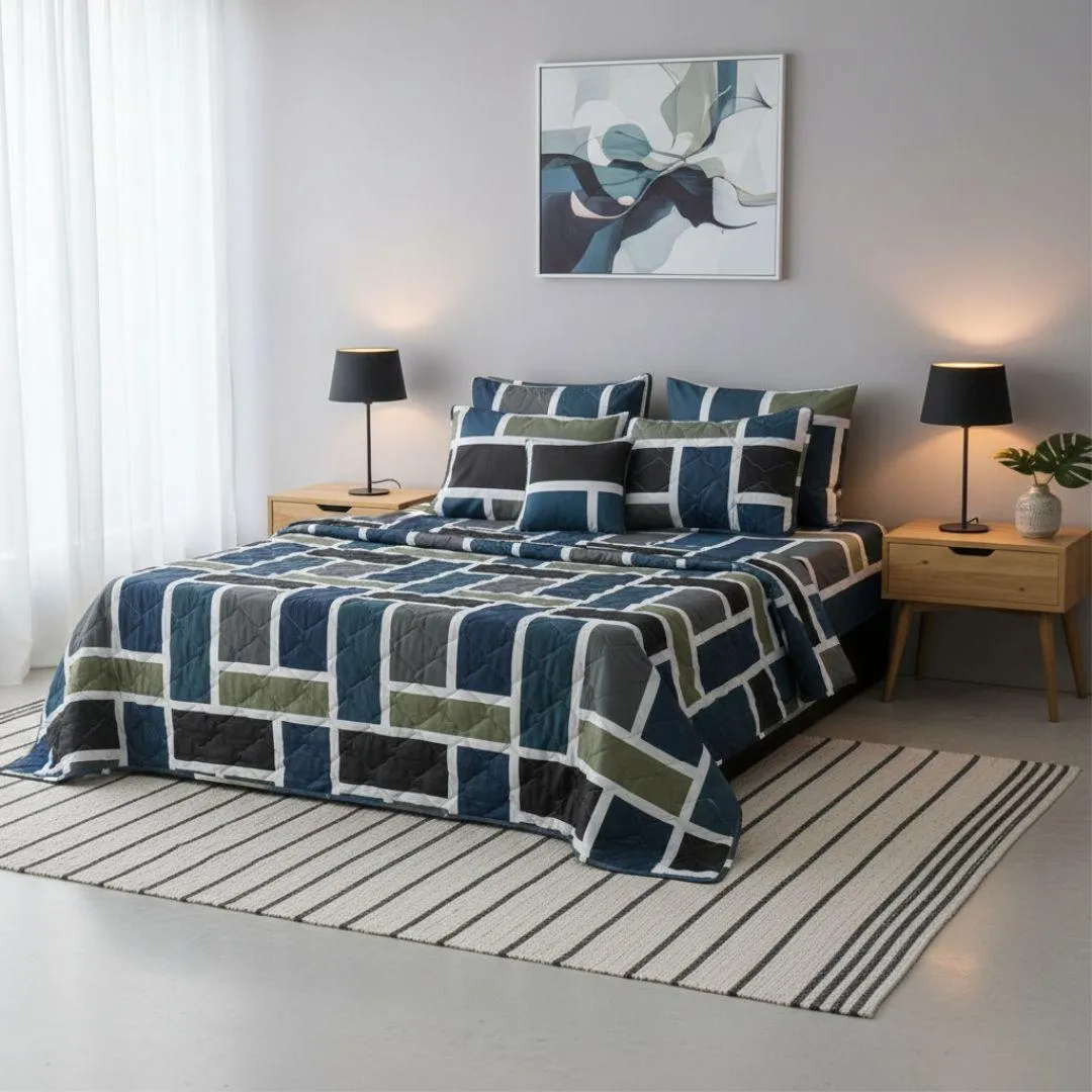 Stylish 7 Pcs Cotton Salonica Printed Comforter Set