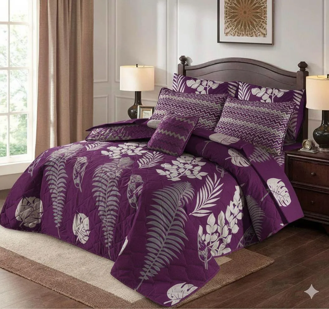 Stylish 7 Pcs Cotton Salonica Printed Comforter Set