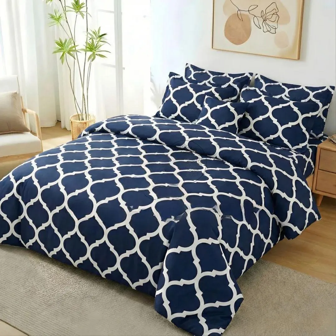 Stylish 7 Pcs Cotton Salonica Printed Comforter Set