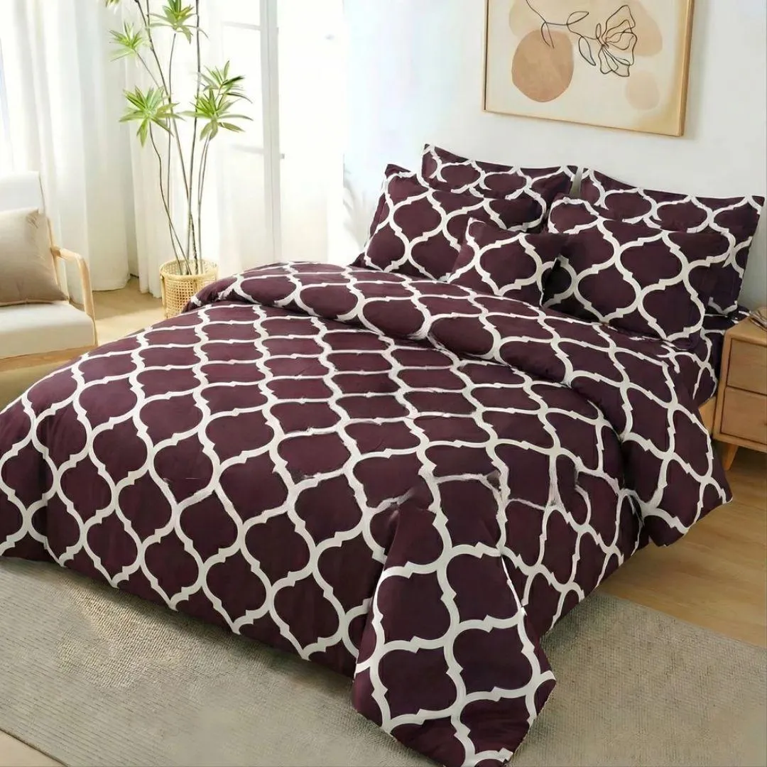 Stylish 7 Pcs Cotton Salonica Printed Comforter Set