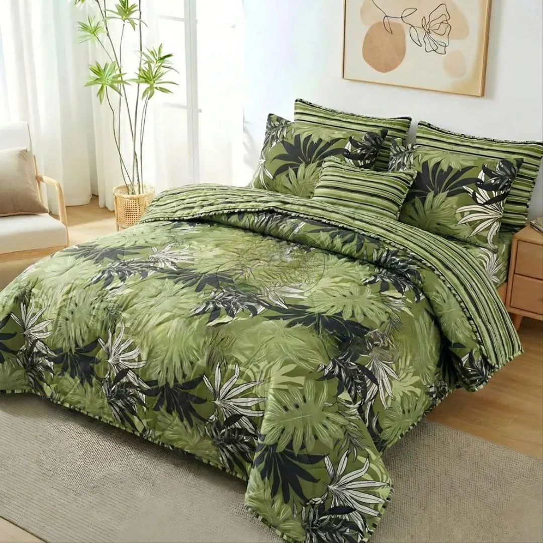 Stylish 7 Pcs Cotton Salonica Printed Comforter Set