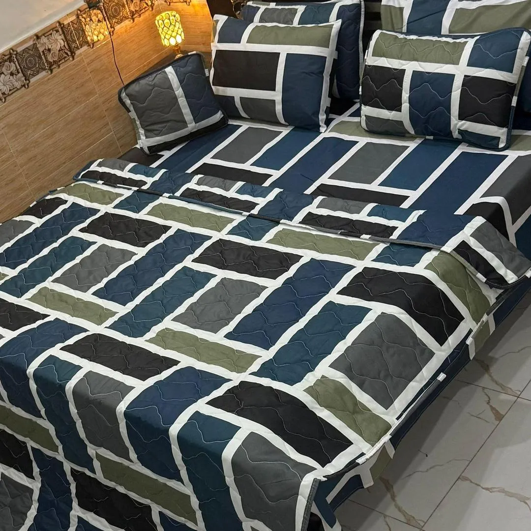 Stylish 7 Pcs Cotton Salonica Printed Comforter Set
