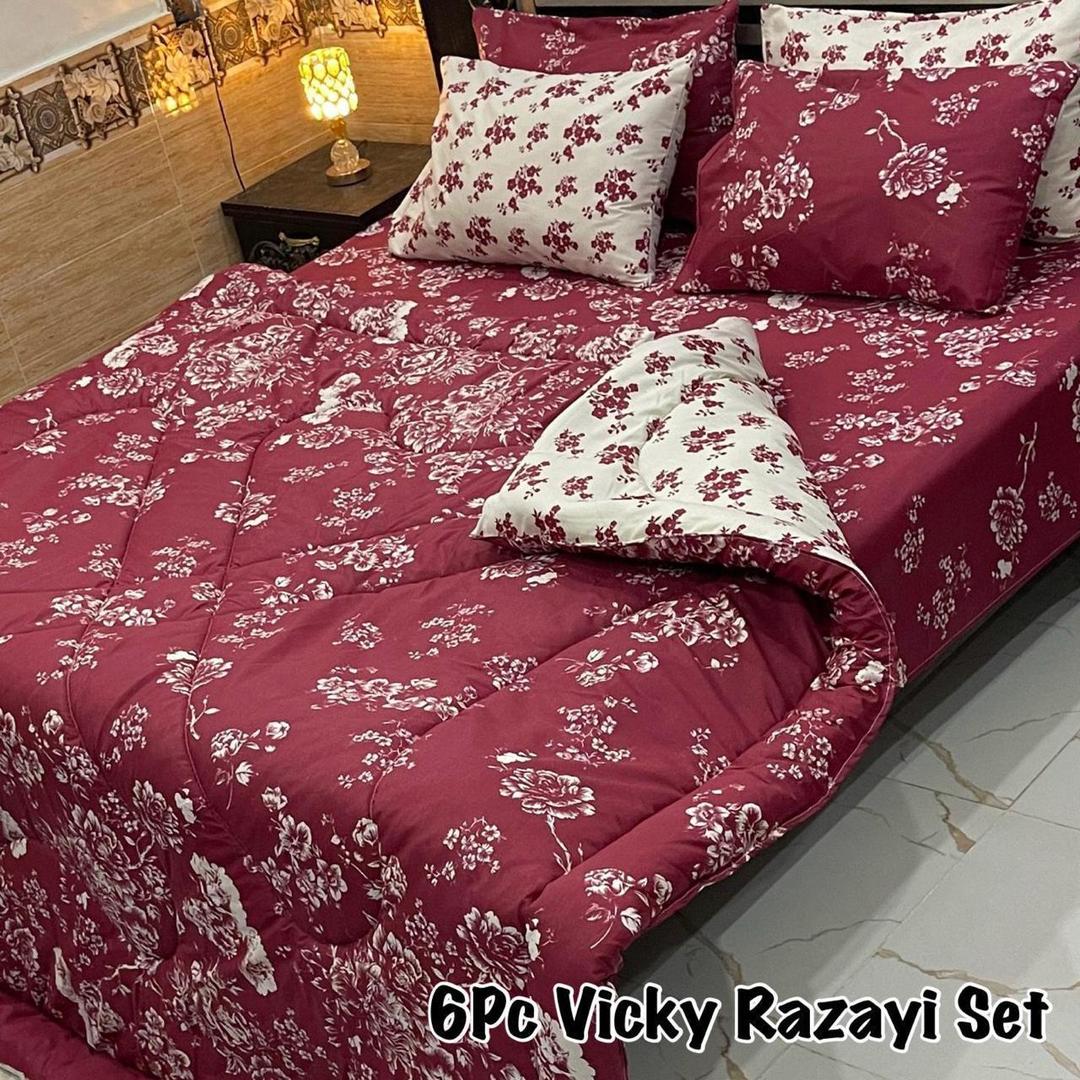 Luxurious 6 Pcs King Size Printed Mix Cotton Razai Set