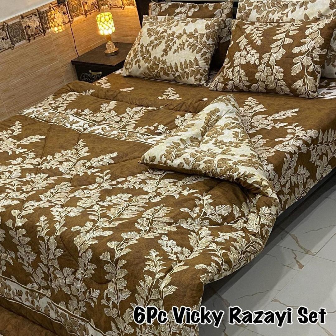 Luxurious 6 Pcs King Size Printed Mix Cotton Razai Set